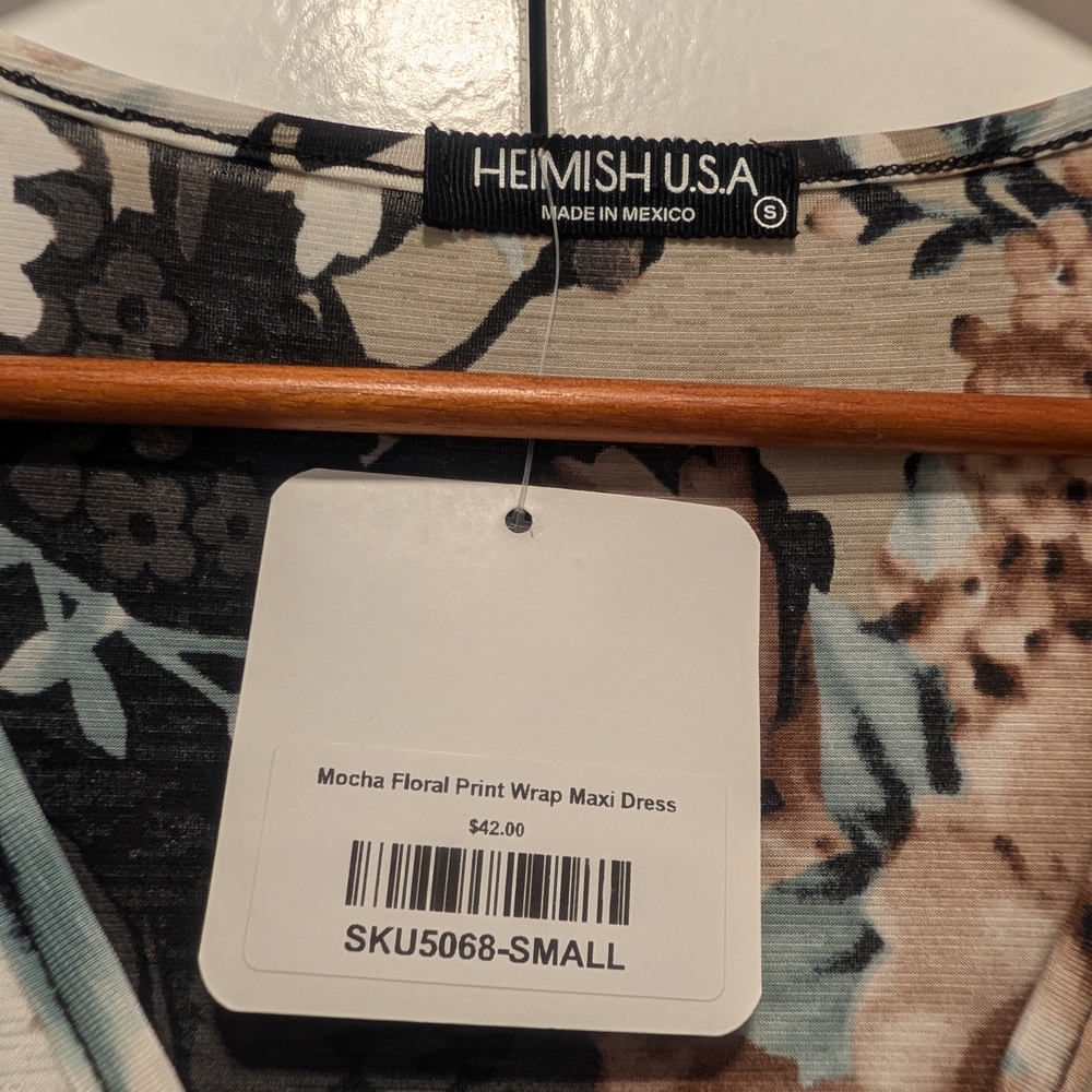 HEIMISH USA Mocha Floral Peint Wrap Maxi Dress Size Small - Picture 6 of 8